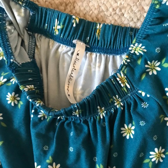 Heart and Burrow Girls Blue Green White Floral Daisy Romper 10 Summer One Piece - Picture 5 of 7